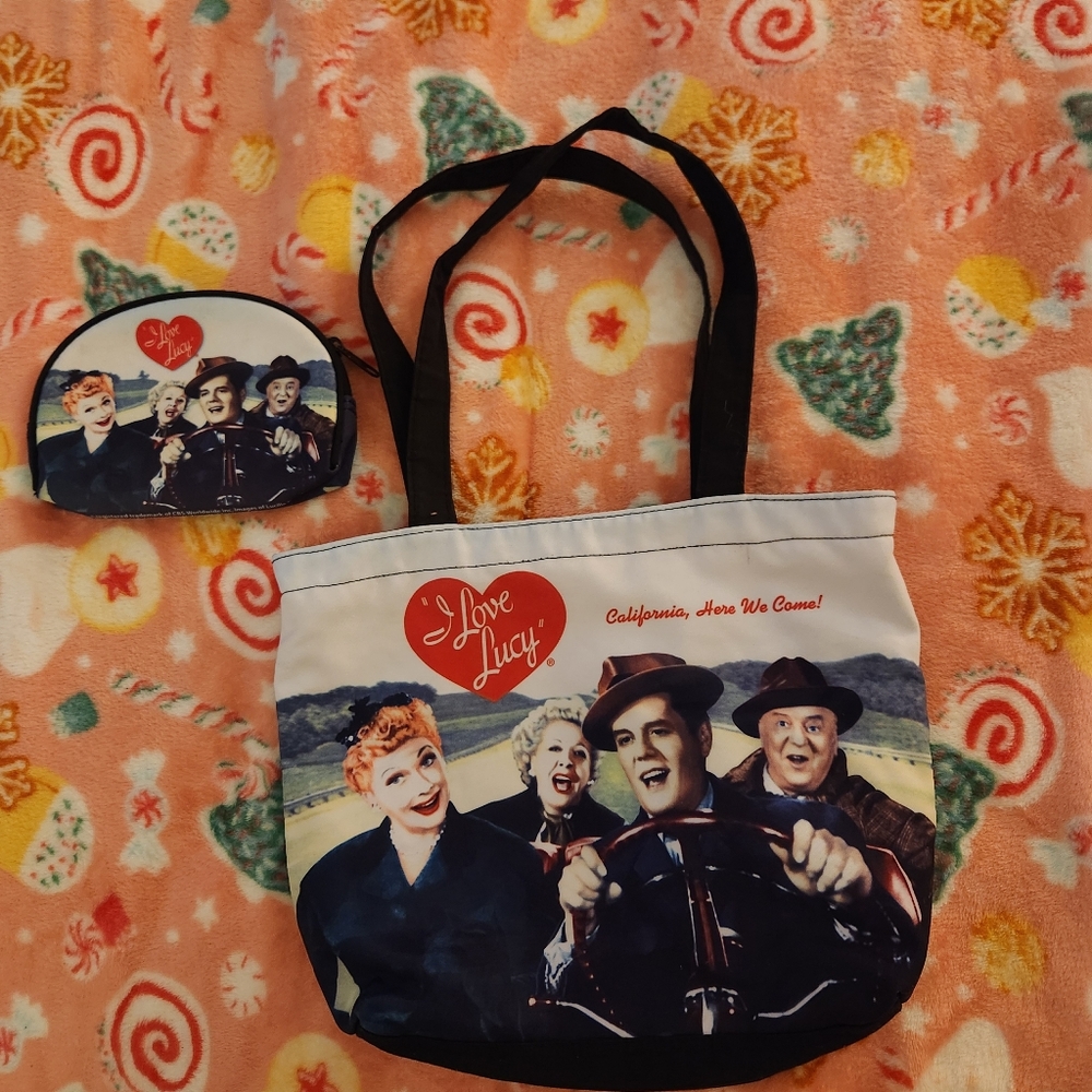 I Love Lucy Tote Bag with Cosmetic Bag "CALIFORNIA HERE WE COME" Main Cast